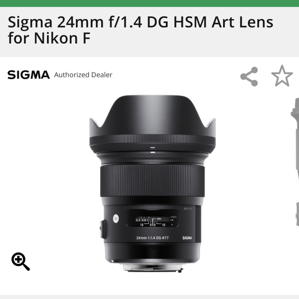 Sigma 24mm f/1.4DG HSM Art Lens for Nikon - Picture 1 of 1